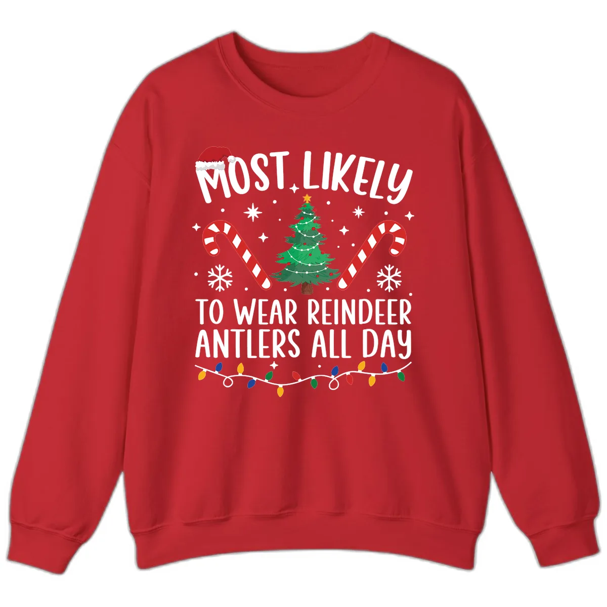 Most Likely To Wear Reindeer Antlers All Day Sweatshirt in Red